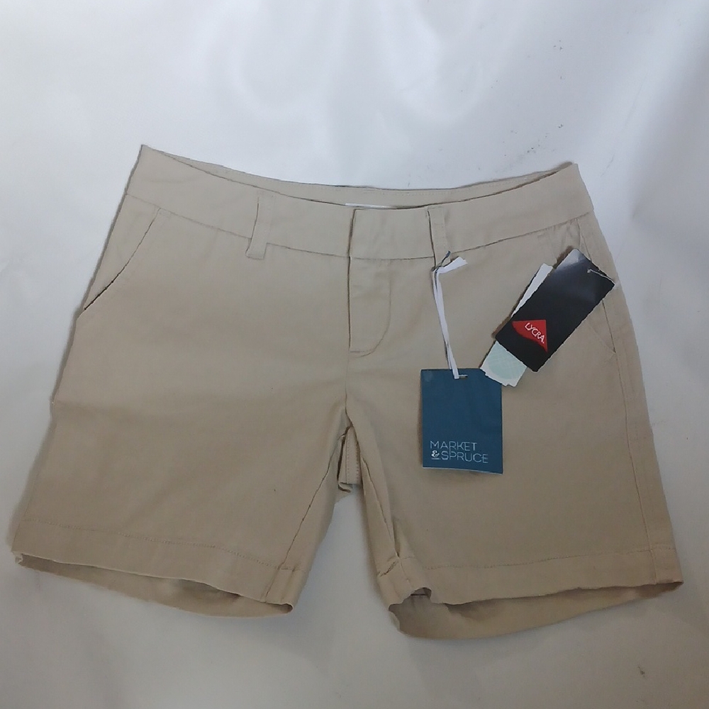 Market & Spruce Tan Bermuda Shorts Casual Cotton Blend